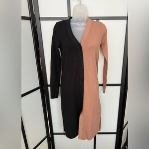 NWT Truth $78 Shoko Colorblock Midi Sweater Dress Brown Black Caramel Tan Medium